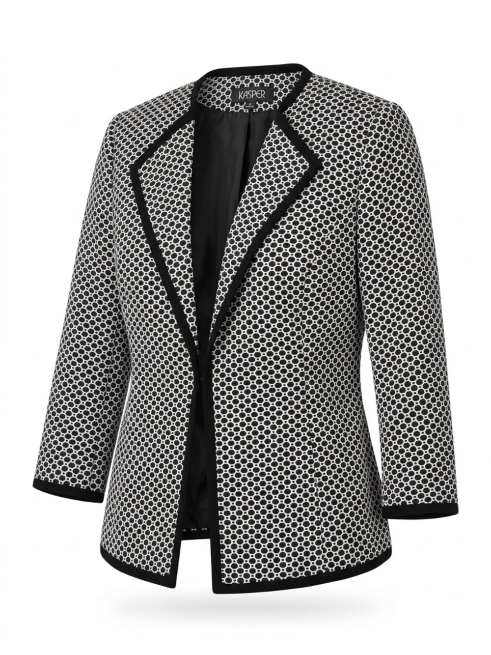 Kasper Black & White Geometric Open-Front Blazer